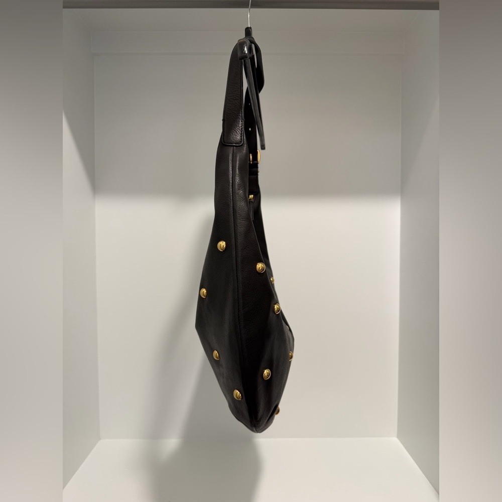 NEW Madewell The Essential Curve Shoulder Bag Black leather gold studs NW351 - Picture 11 of 15